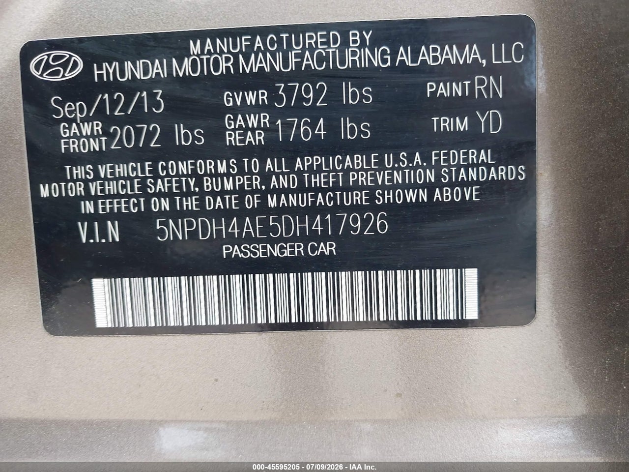 2013 HYUNDAI ELANTRA GLS thumbnail 10