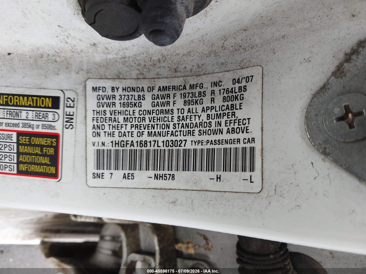 2007 HONDA CIVIC EX thumbnail 10