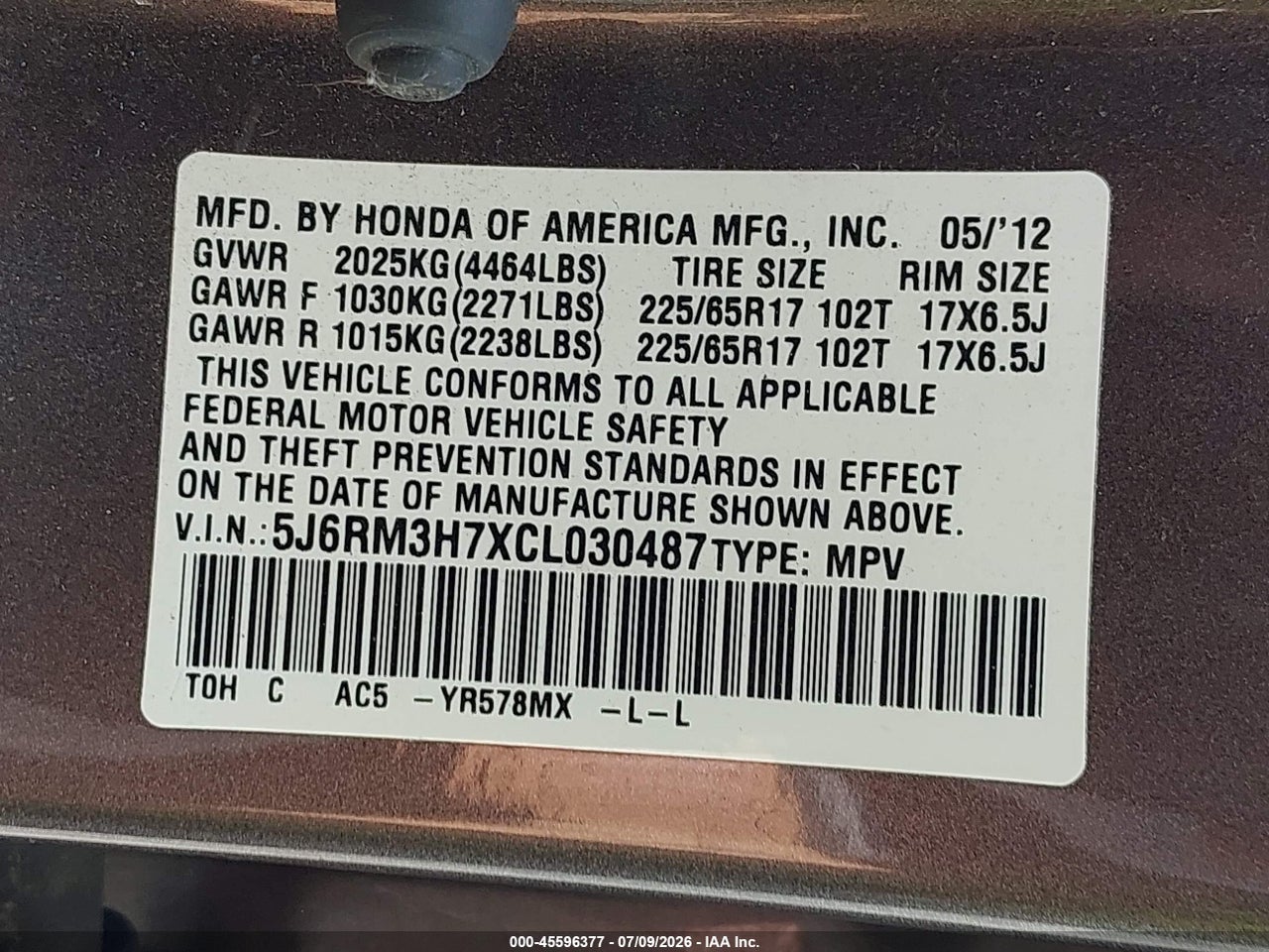 2012 HONDA CR-V EX-L thumbnail 10