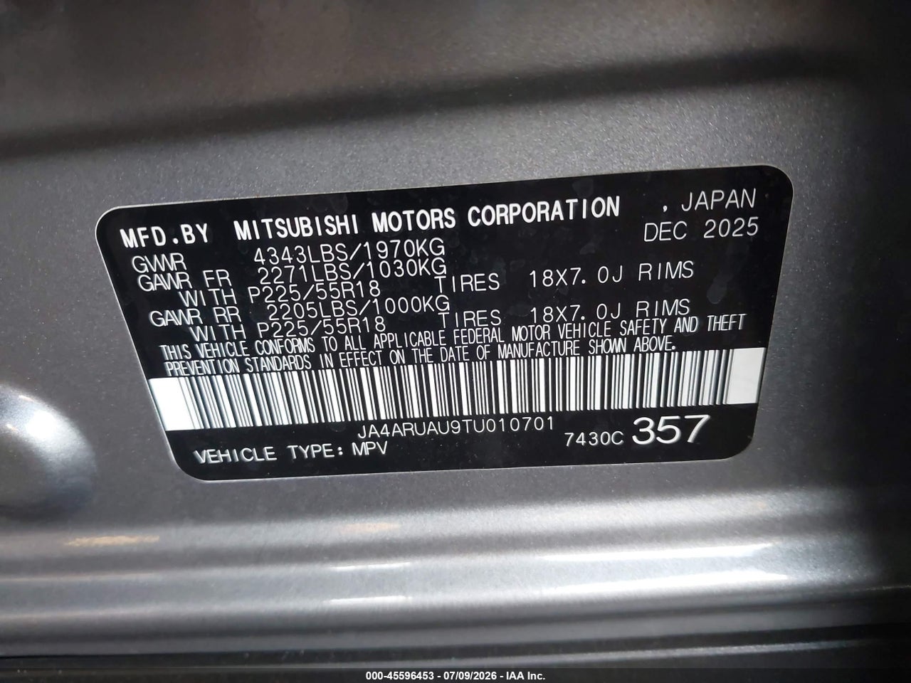2026 MITSUBISHI OUTLANDER SPORT 2.0 ES/2.0 LE/2.0 RALLIART/2.0 S/2.0 SE/2.0 TRAIL EDITION thumbnail 10