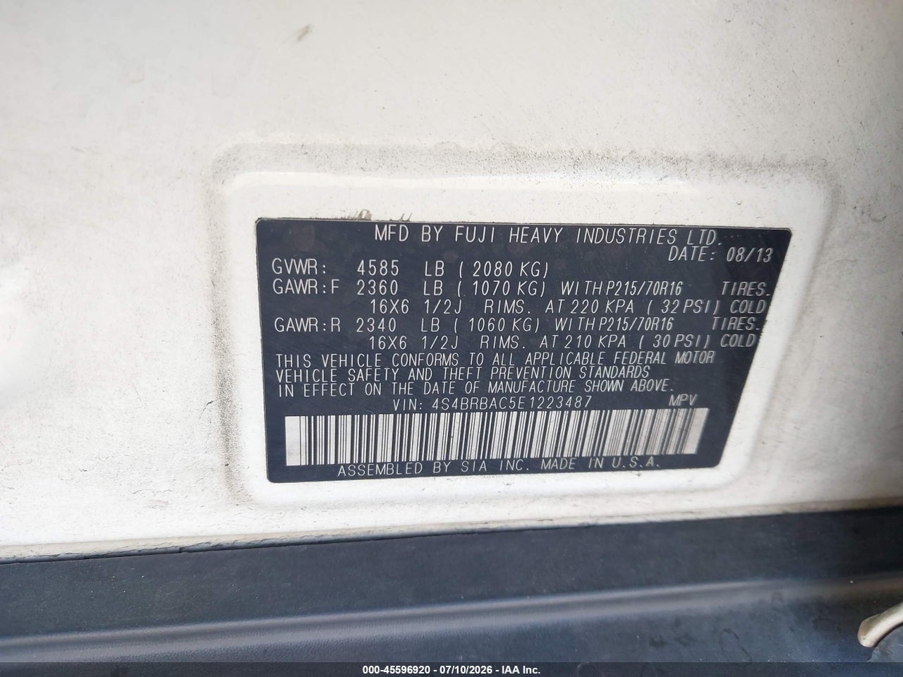 2014 SUBARU OUTBACK 2.5I thumbnail 10