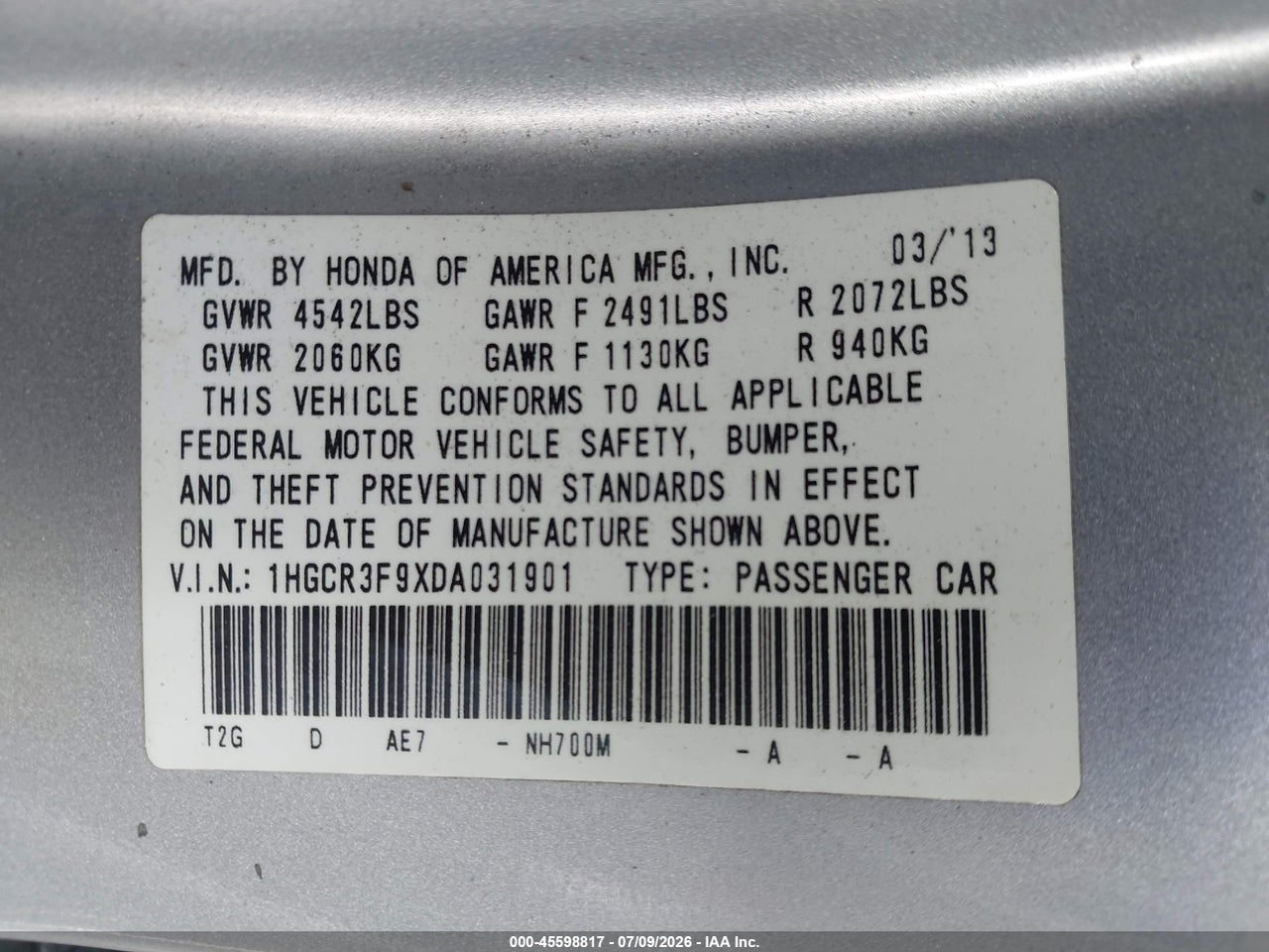 2013 HONDA ACCORD TOURING thumbnail 10