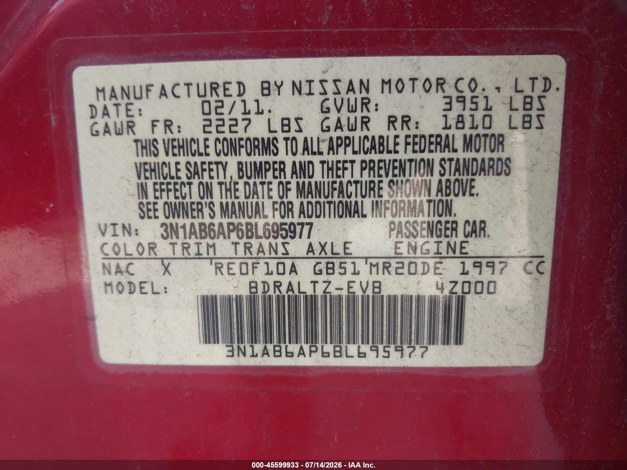 2011 NISSAN SENTRA 2.0S thumbnail 10