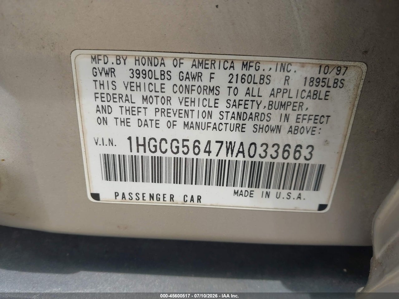 1998 HONDA ACCORD LX thumbnail 10