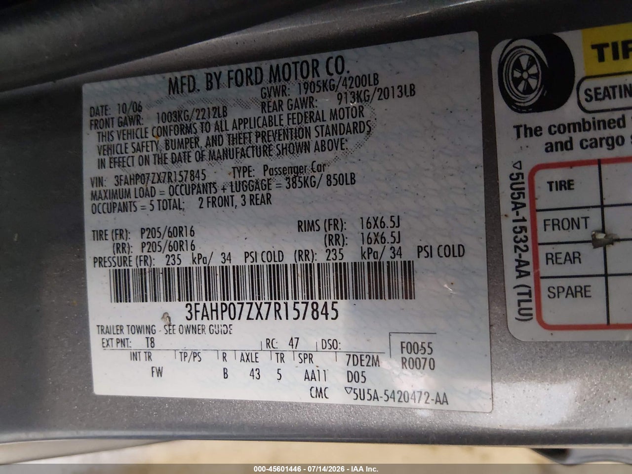 2007 FORD FUSION SE thumbnail 10