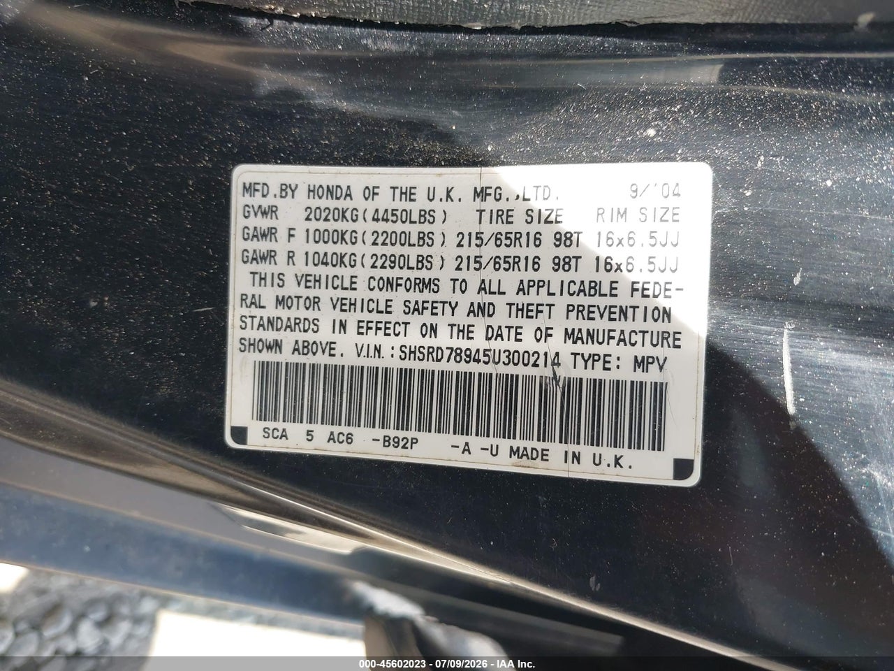 2005 HONDA CR-V SE thumbnail 10