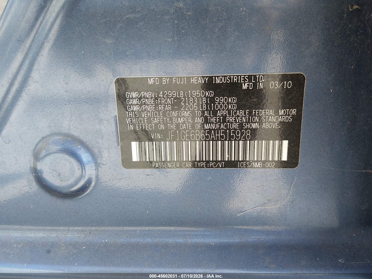 2010 SUBARU IMPREZA 2.5I PREMIUM thumbnail 10
