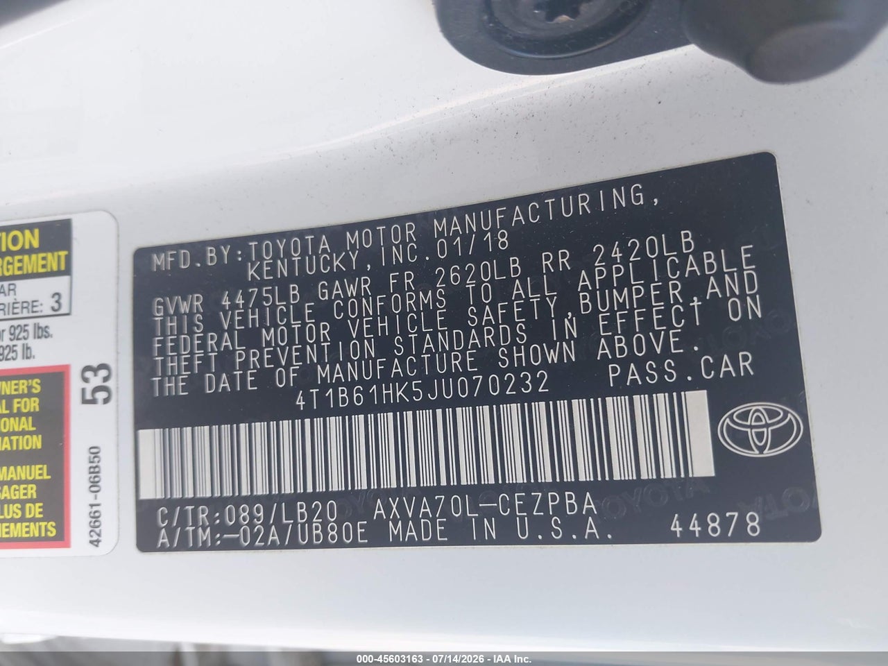 2018 TOYOTA CAMRY XSE thumbnail 10