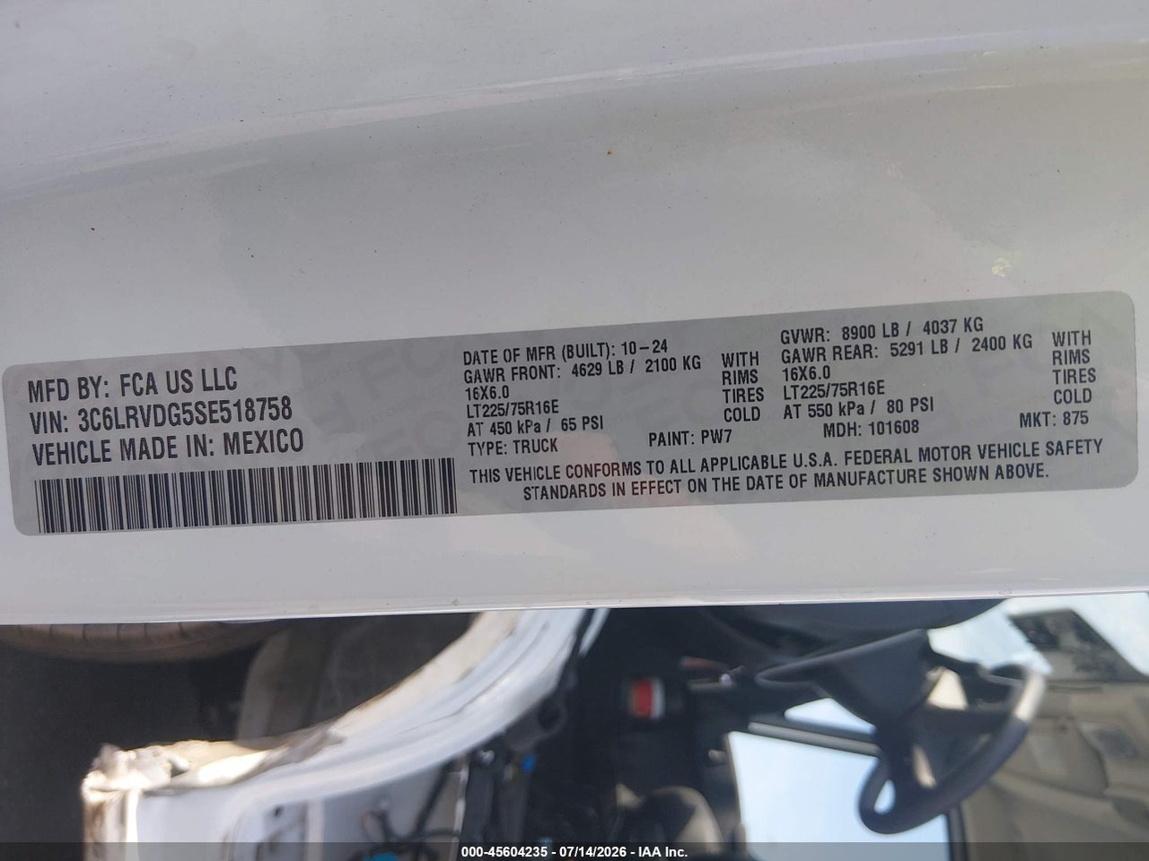 2025 RAM PROMASTER 2500 TRADESMAN HIGH ROOF 159 WB W/PASS SEAT thumbnail 10