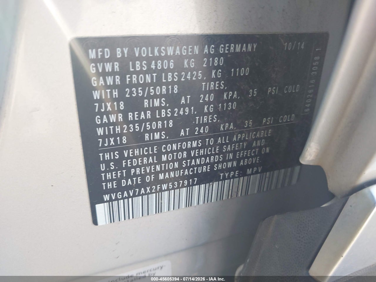 2015 VOLKSWAGEN TIGUAN SEL thumbnail 10