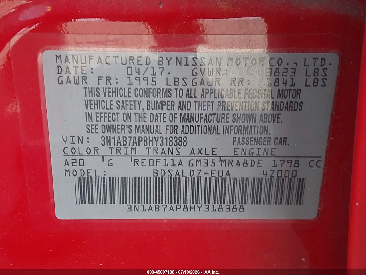 2017 NISSAN SENTRA SV thumbnail 10