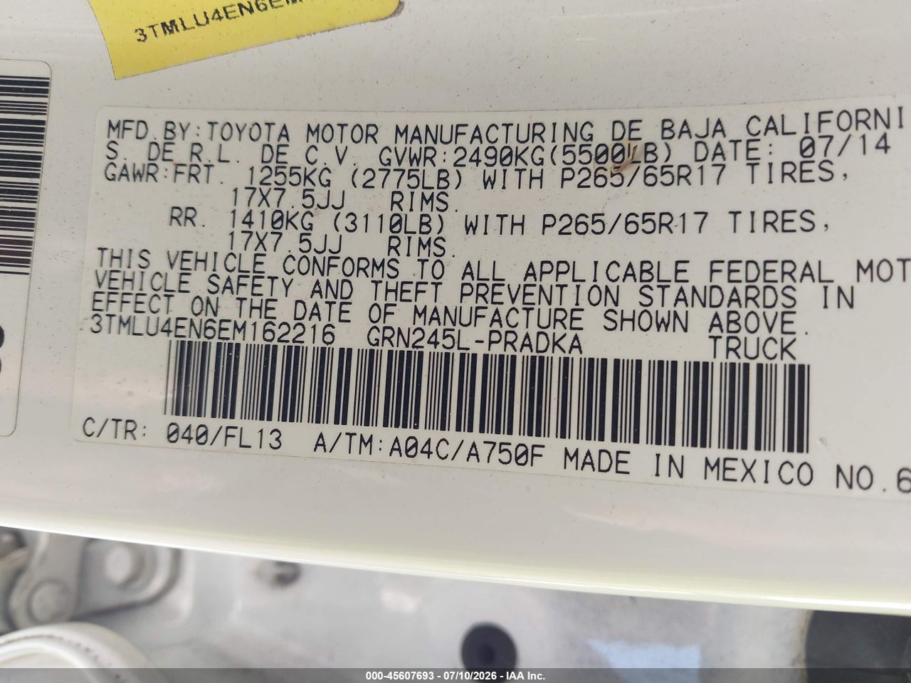 2014 TOYOTA TACOMA BASE V6 thumbnail 10