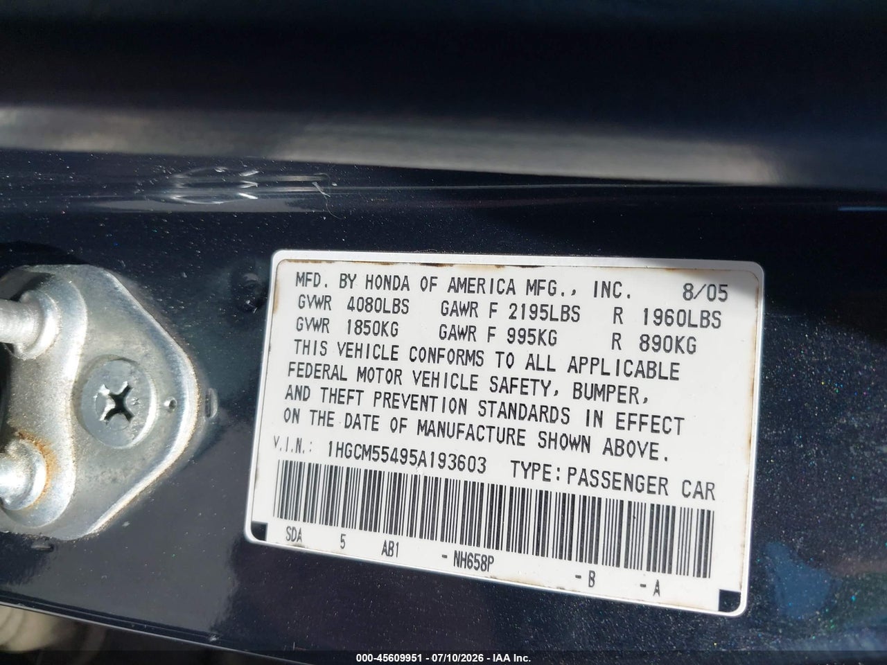 2005 HONDA ACCORD 2.4 LX thumbnail 10