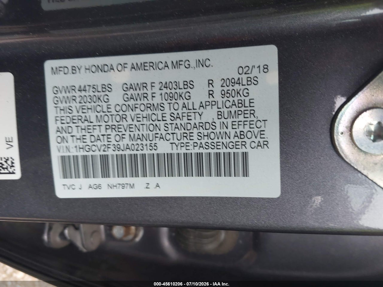 2018 HONDA ACCORD SPORT 2.0T thumbnail 10