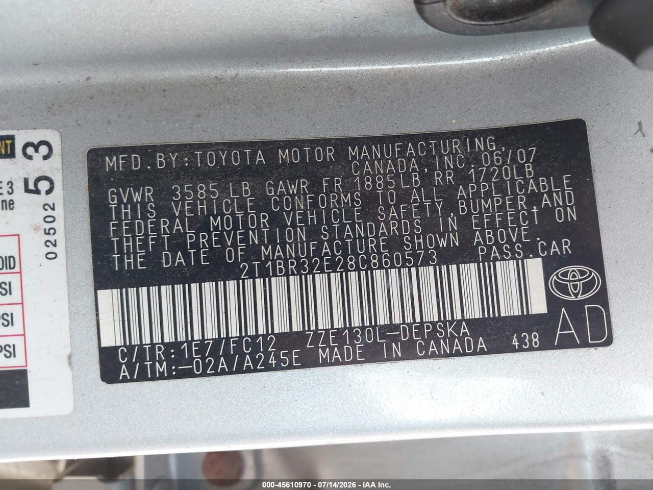 2008 TOYOTA COROLLA S thumbnail 10