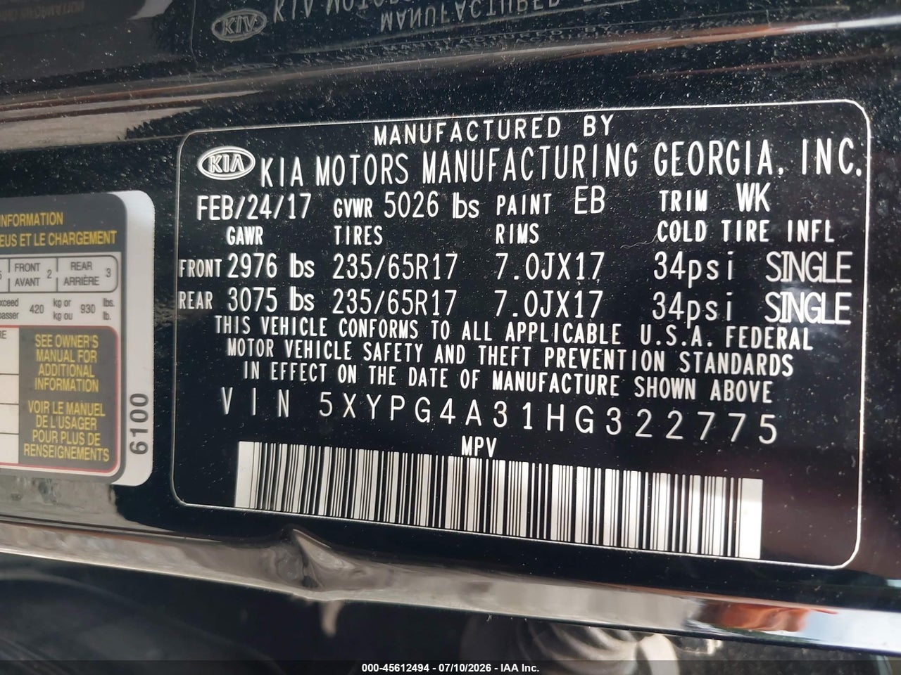 2017 KIA SORENTO 2.4L L thumbnail 10