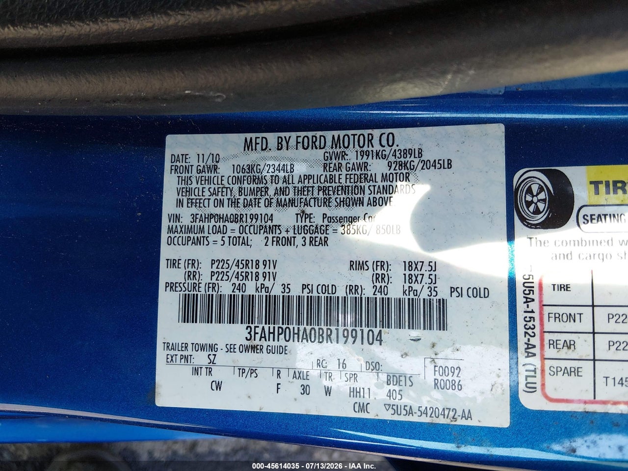 2011 FORD FUSION SE thumbnail 10