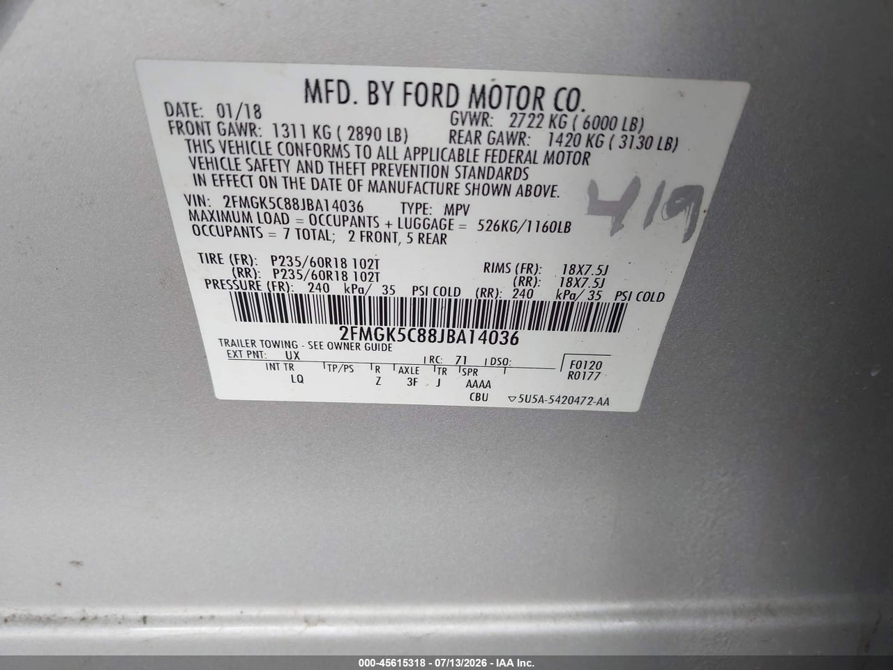2018 FORD FLEX SEL thumbnail 10