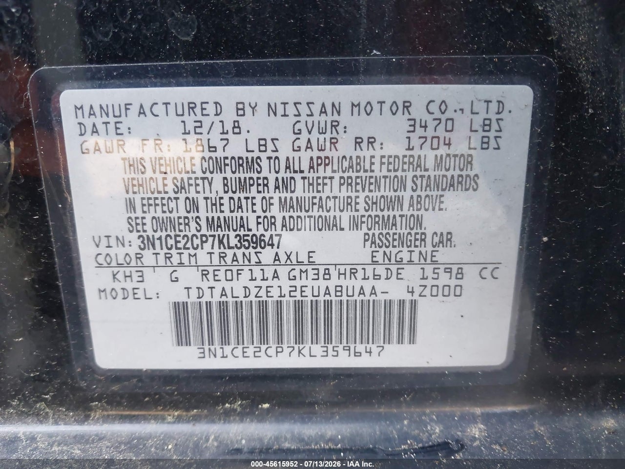 2019 NISSAN VERSA NOTE SV thumbnail 10