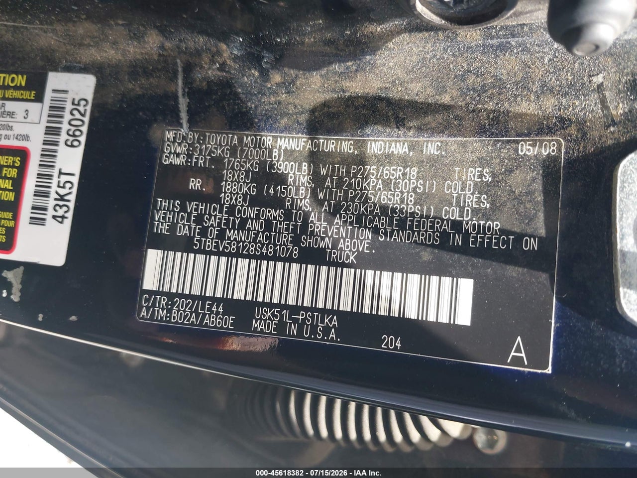 2008 TOYOTA TUNDRA LIMITED 5.7L V8 thumbnail 10