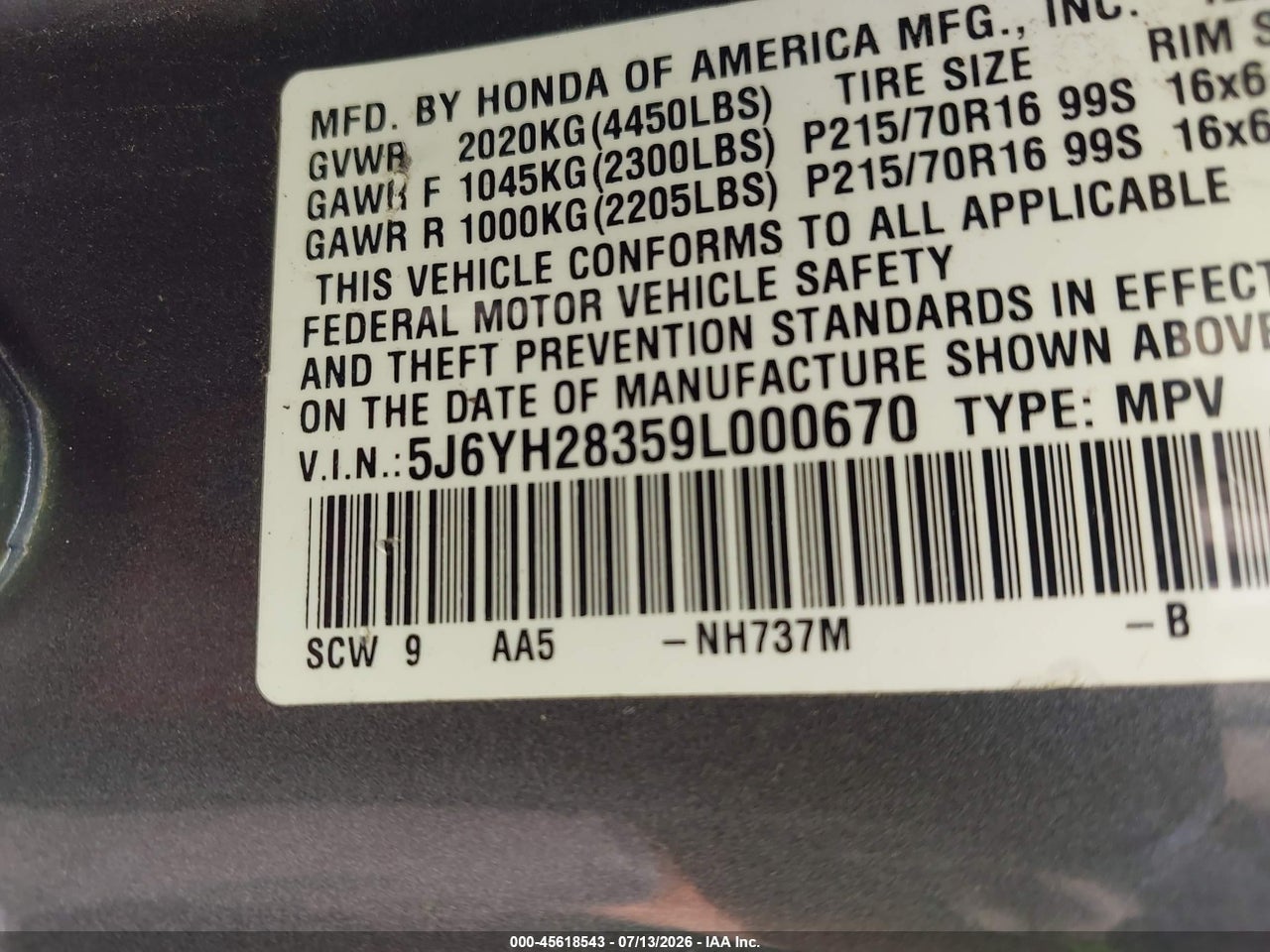 2009 HONDA ELEMENT LX thumbnail 10