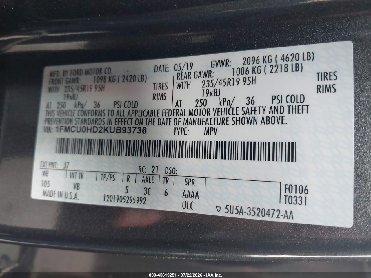 2019 FORD ESCAPE SEL thumbnail 10