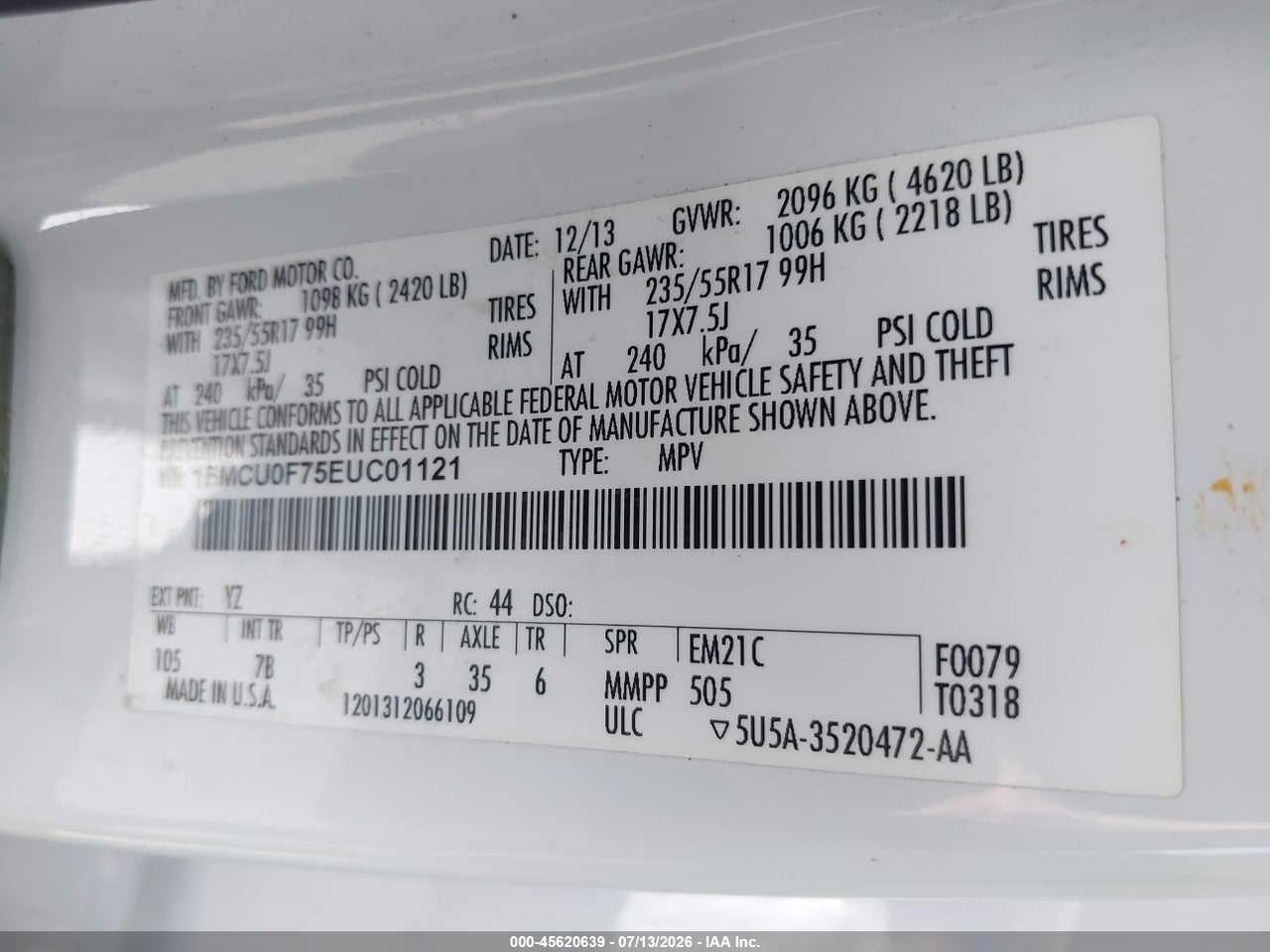 2014 FORD ESCAPE S thumbnail 10
