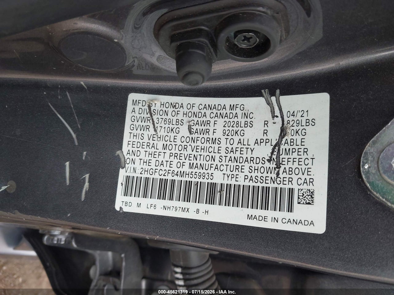2021 HONDA CIVIC LX thumbnail 10