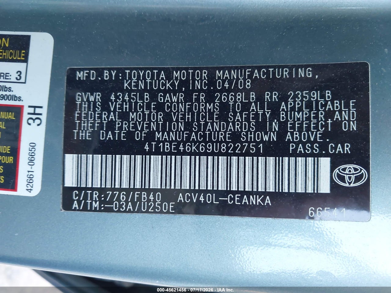 2009 TOYOTA CAMRY LE thumbnail 10