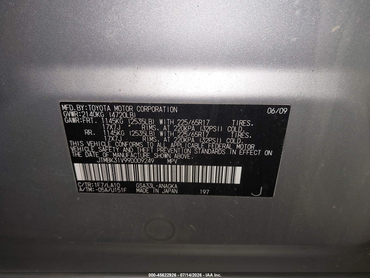 2009 TOYOTA RAV4 LIMITED V6 thumbnail 10