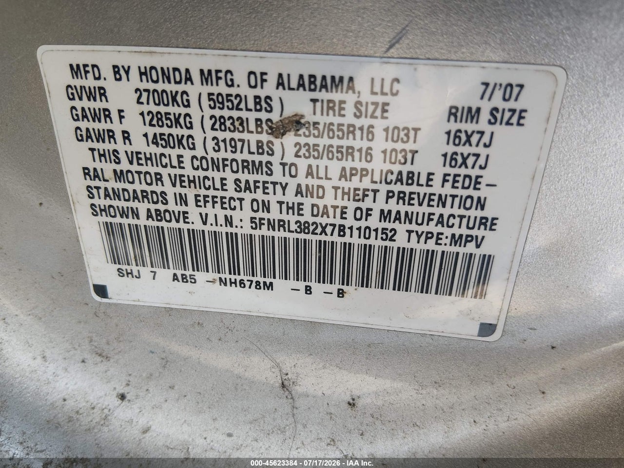 2007 HONDA ODYSSEY LX thumbnail 10