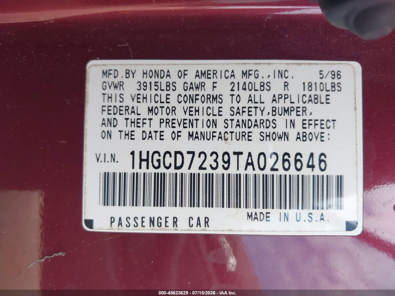 1996 HONDA ACCORD LX thumbnail 10