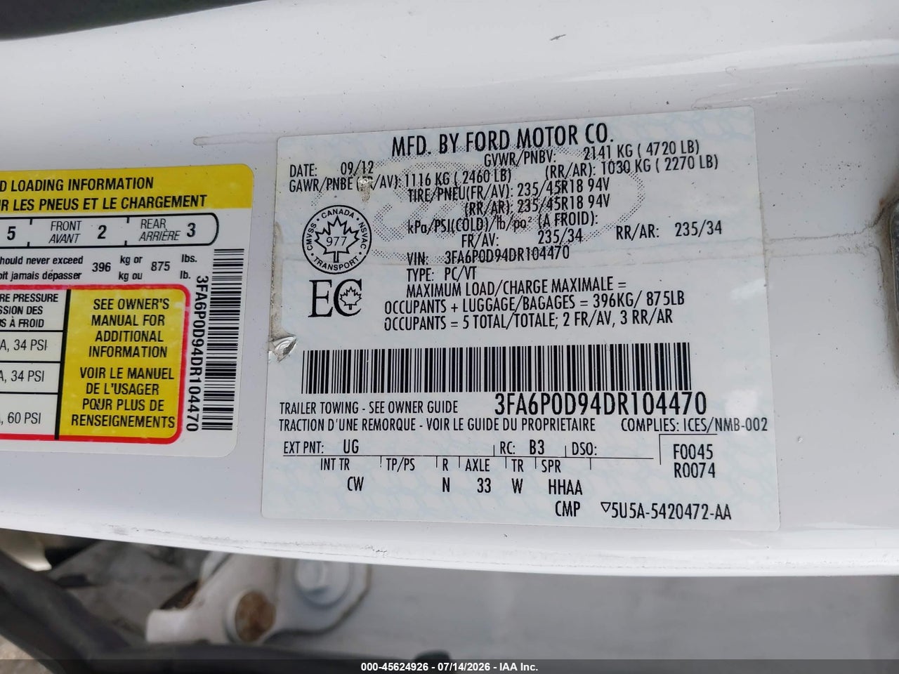 2013 FORD FUSION TITANIUM thumbnail 10