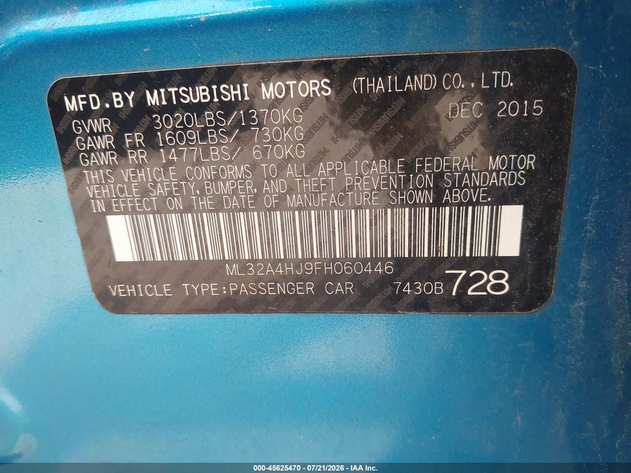 2015 MITSUBISHI MIRAGE ES thumbnail 10