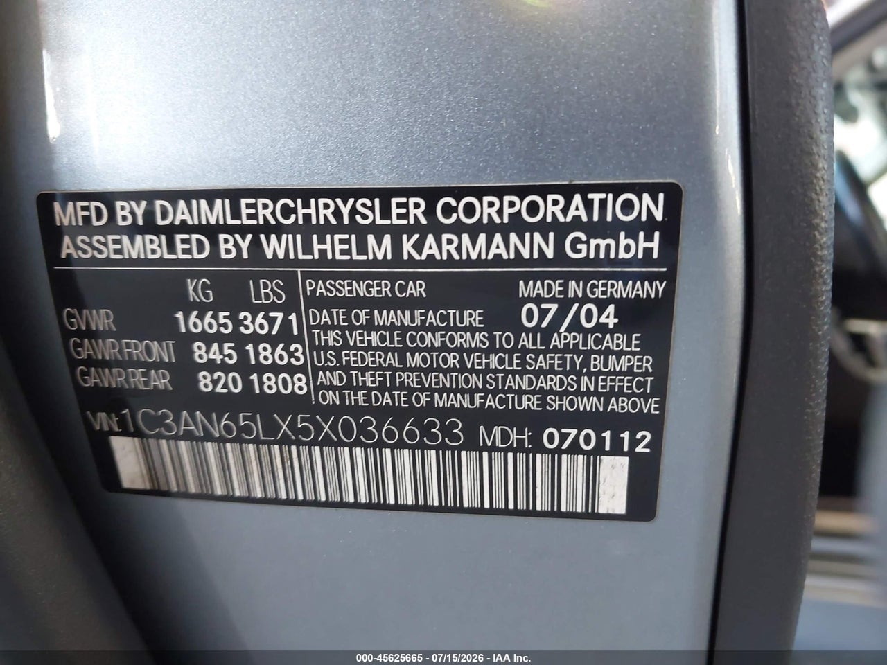2005 CHRYSLER CROSSFIRE LIMITED thumbnail 10