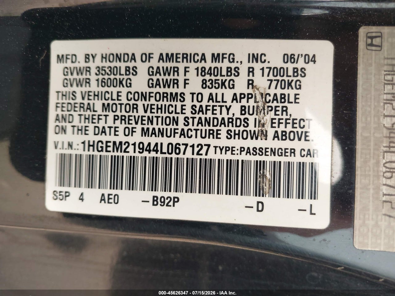 2004 HONDA CIVIC EX thumbnail 10