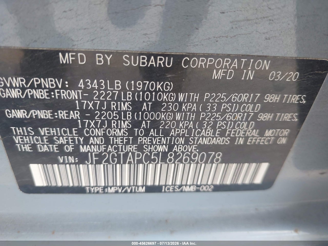 2020 SUBARU CROSSTREK PREMIUM thumbnail 10