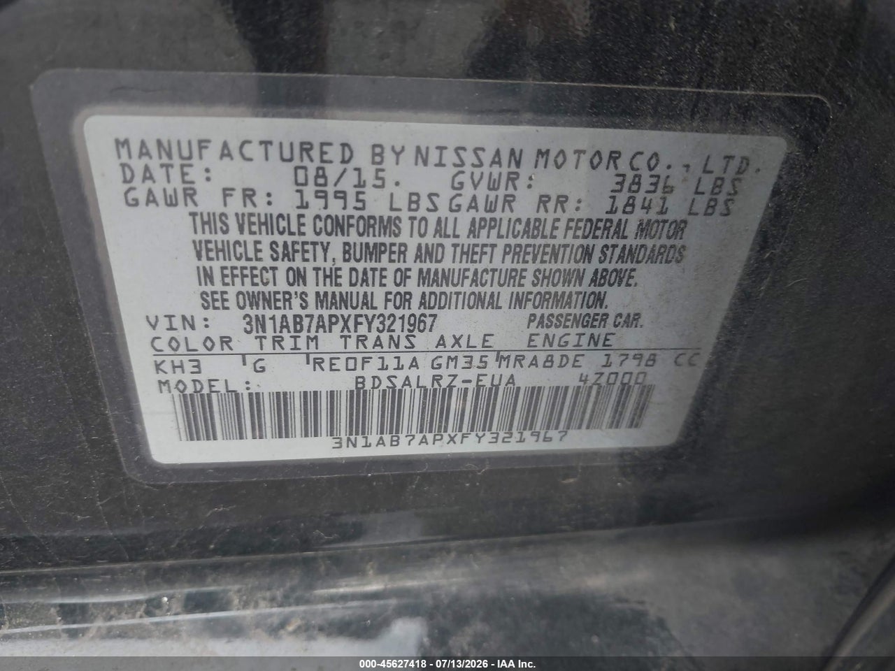 2015 NISSAN SENTRA SR thumbnail 10