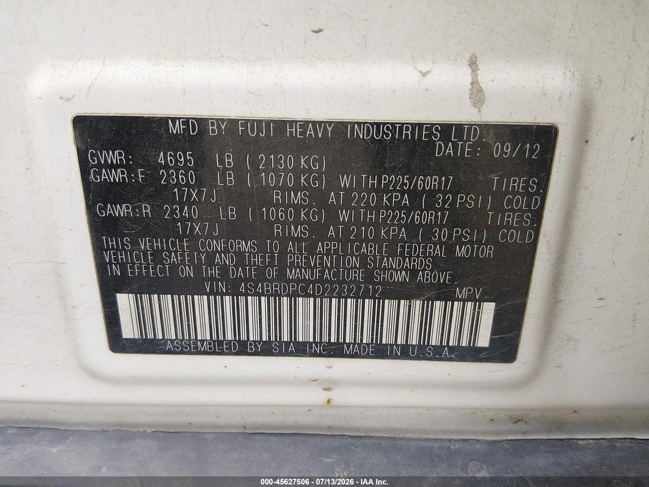 2013 SUBARU OUTBACK 3.6R LIMITED thumbnail 10