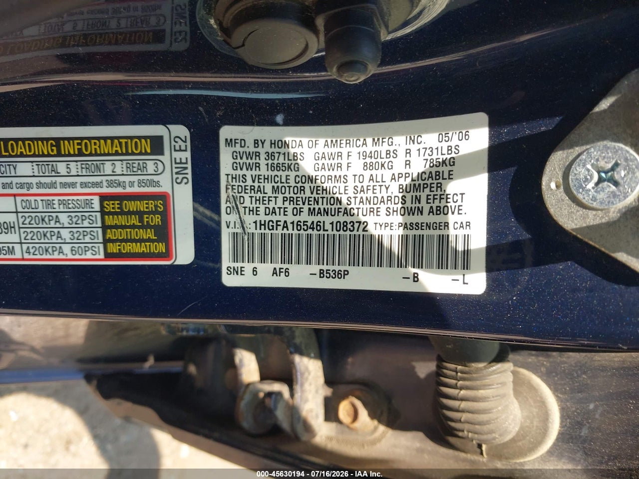 2006 HONDA CIVIC LX thumbnail 10