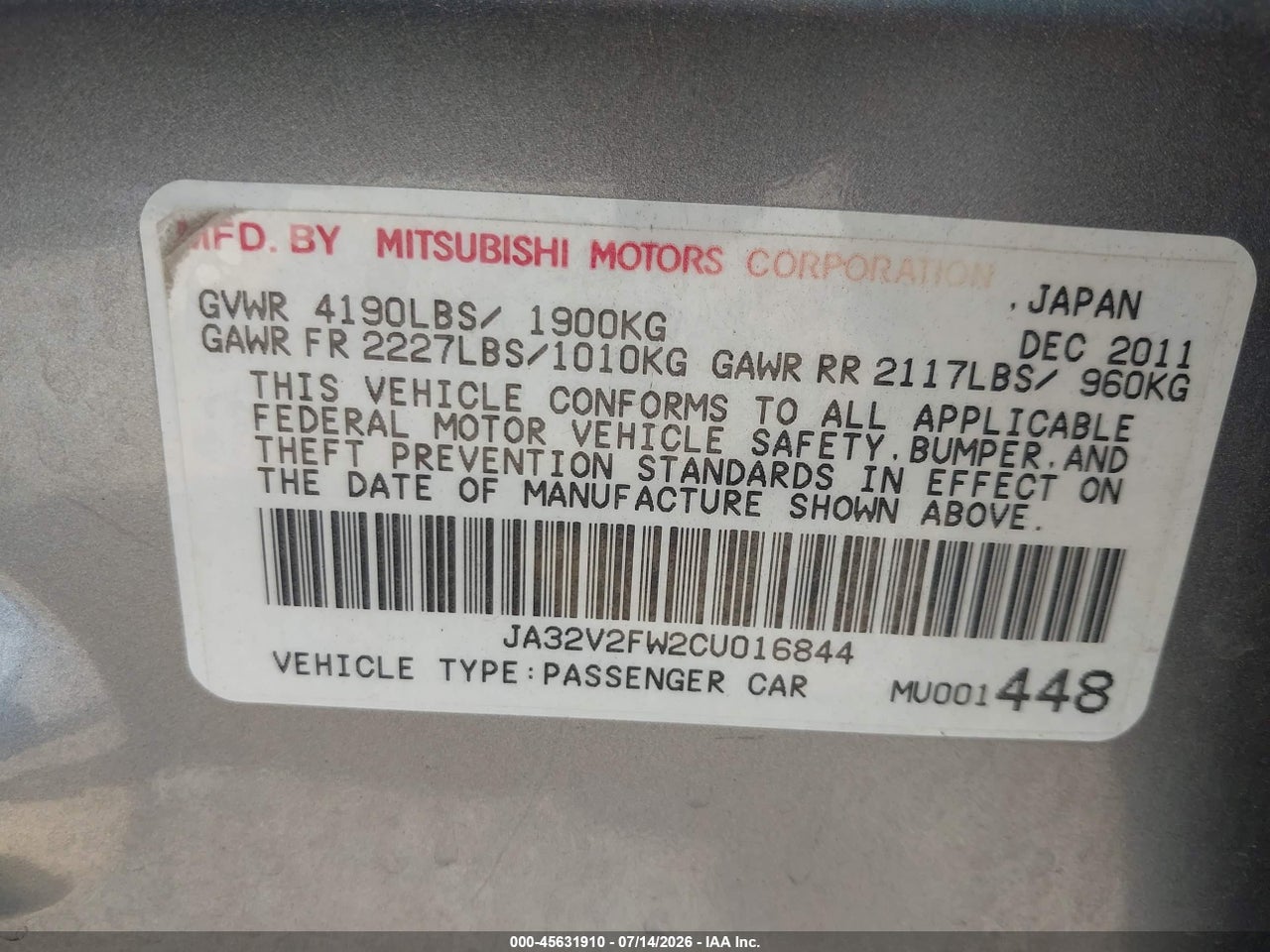 2012 MITSUBISHI LANCER SE thumbnail 10