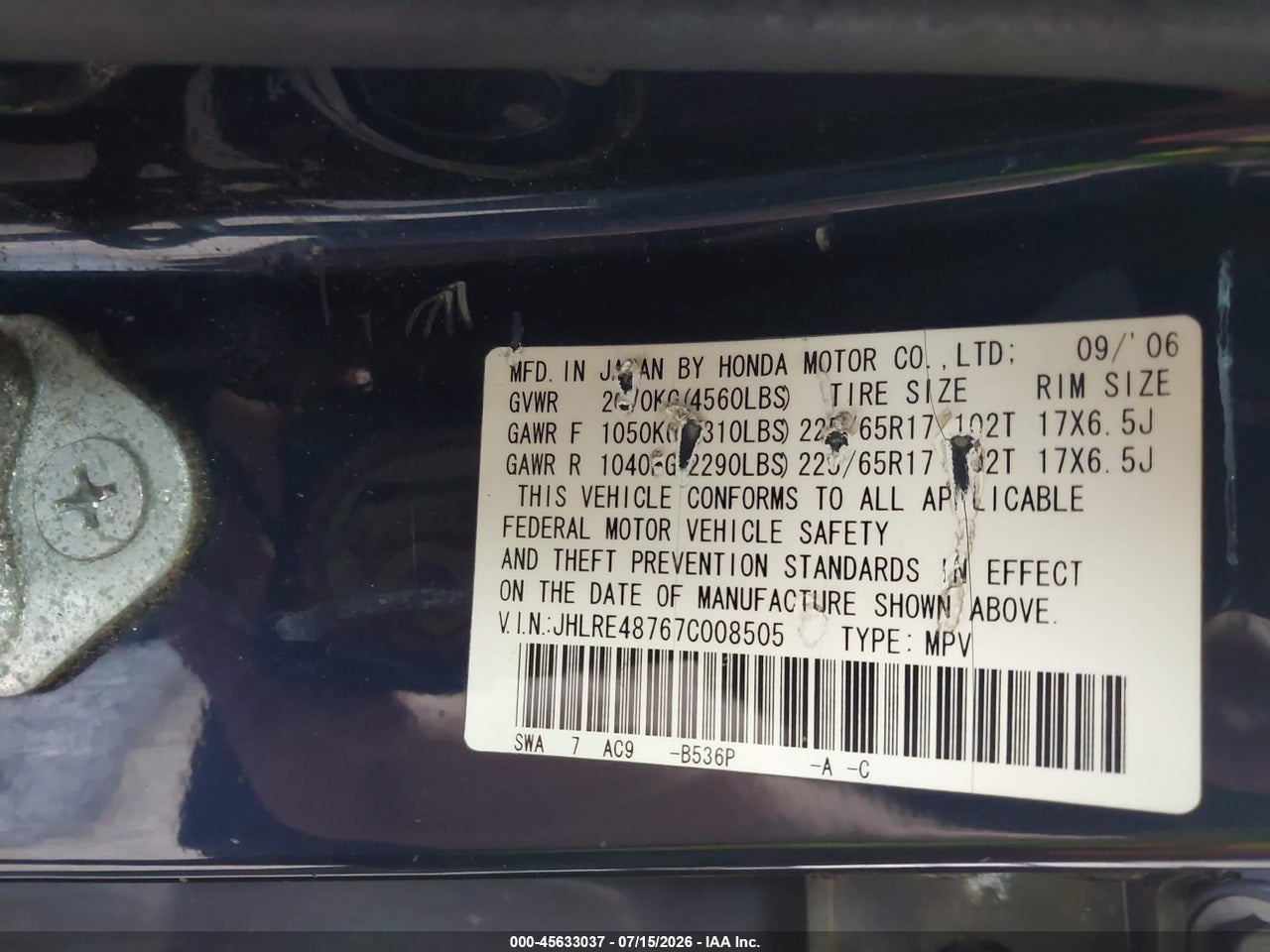 2007 HONDA CR-V EX-L thumbnail 10