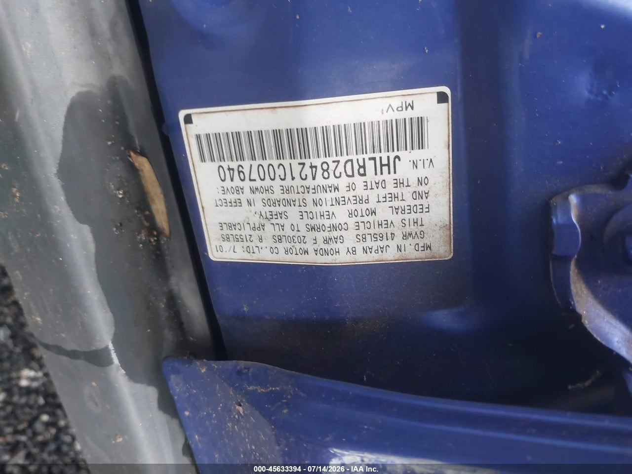 2001 HONDA CR-V LX thumbnail 10