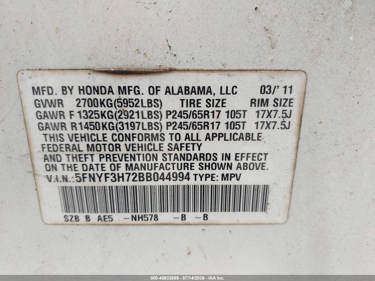 2011 HONDA PILOT EX-L thumbnail 10