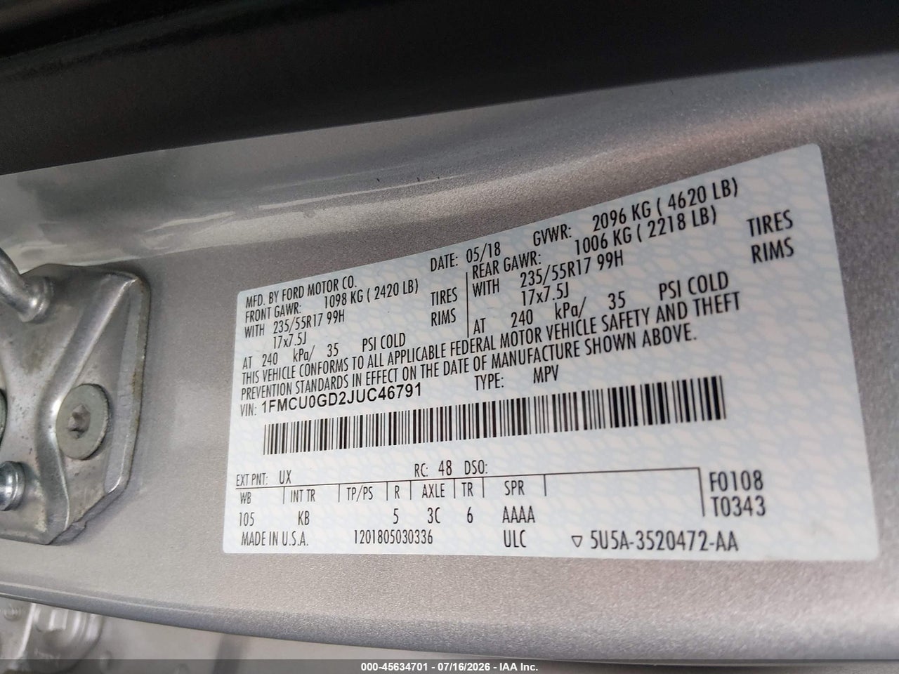 2018 FORD ESCAPE SE thumbnail 10