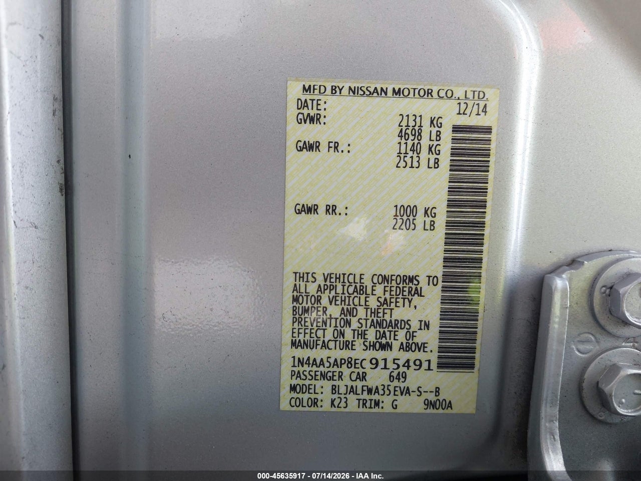 2014 NISSAN MAXIMA 3.5 SV thumbnail 10