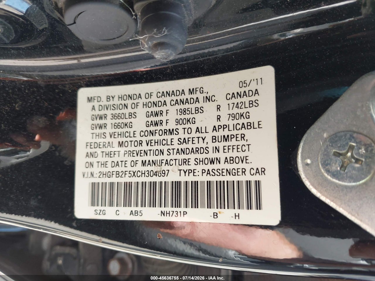 2012 HONDA CIVIC LX thumbnail 10