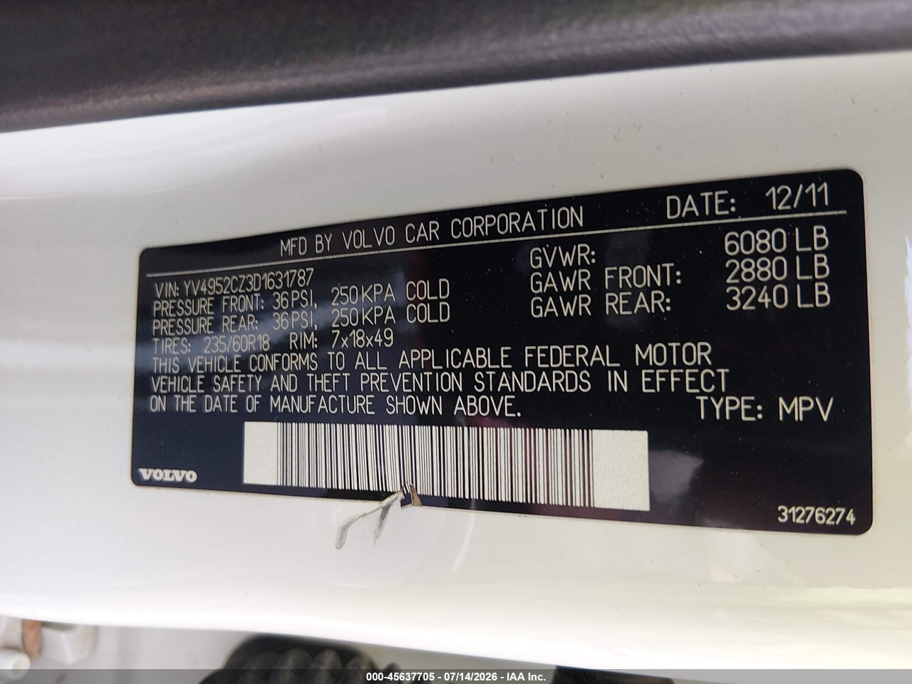 2013 VOLVO XC90 3.2/3.2 PLATINUM/3.2 PREMIER PLUS thumbnail 10