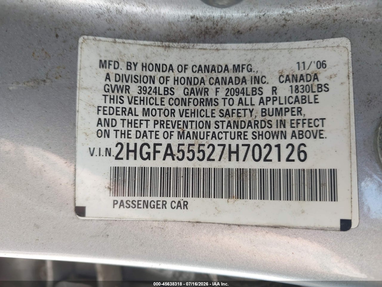 2007 HONDA CIVIC SI thumbnail 10