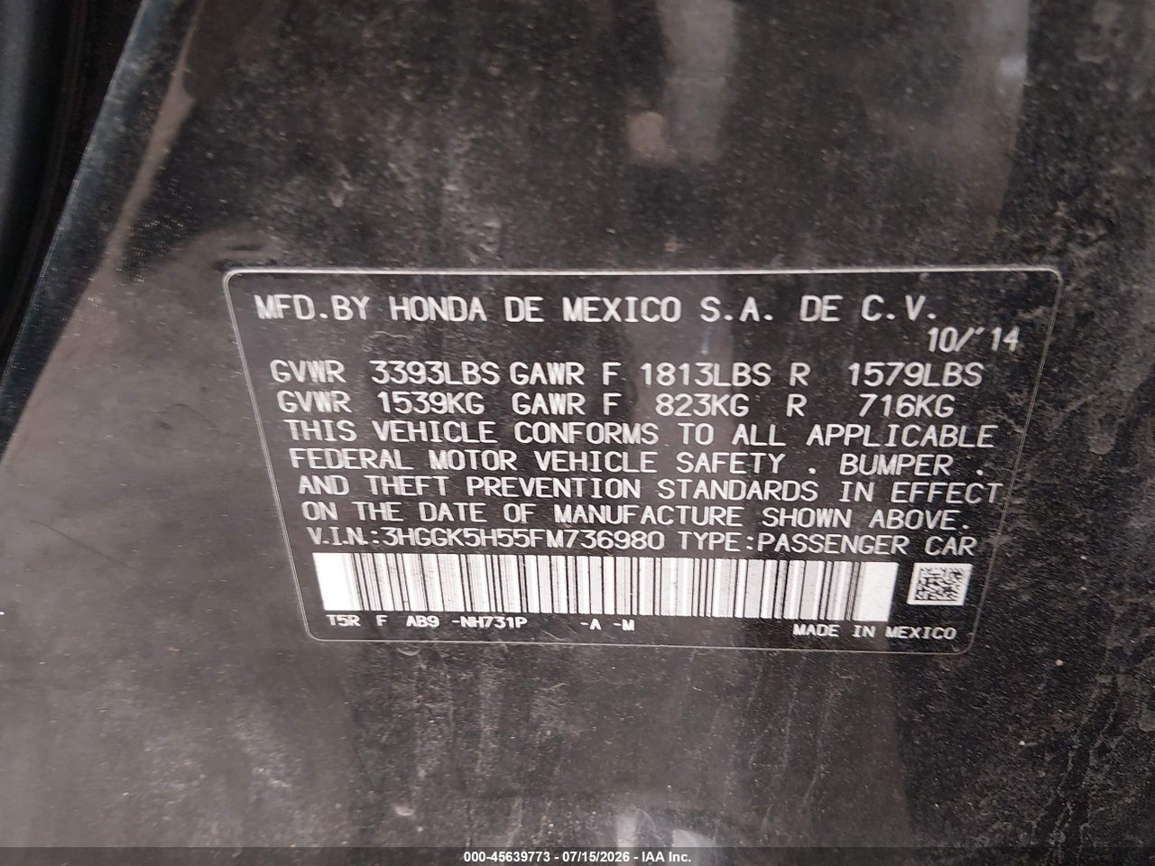 2015 HONDA FIT LX thumbnail 10